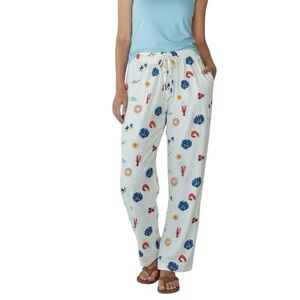 CALI1850 Linen Beach Pant Size Large Coastal Print Lounge Beachy Nautical soft